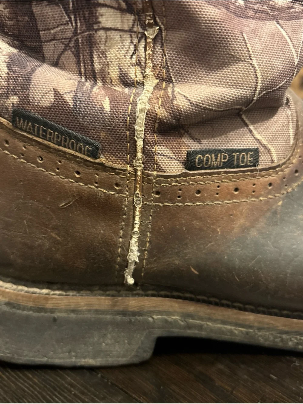 Brown Leather Cowboy Work Boots with Camo Shaft